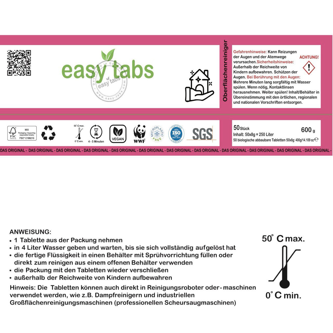 easy-tabs Magenta - Oberflächenreiniger - 50 Stück