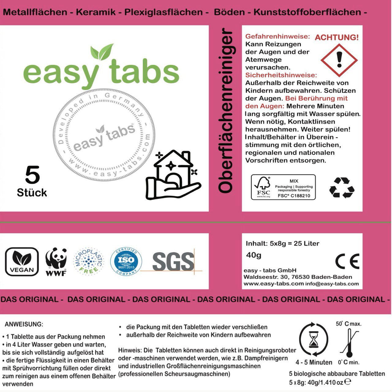 easy-tabs Magenta - Oberflächenreiniger - 5 Stück