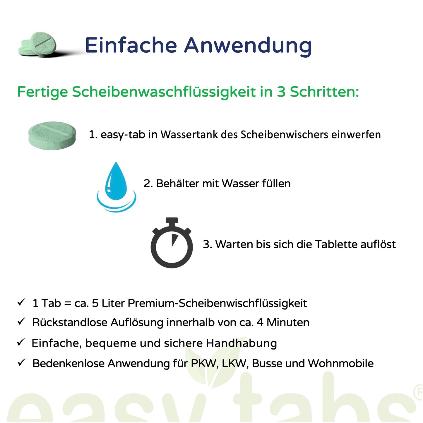 easy-tabs Green - Scheibenreiniger Auto - 5 Stück