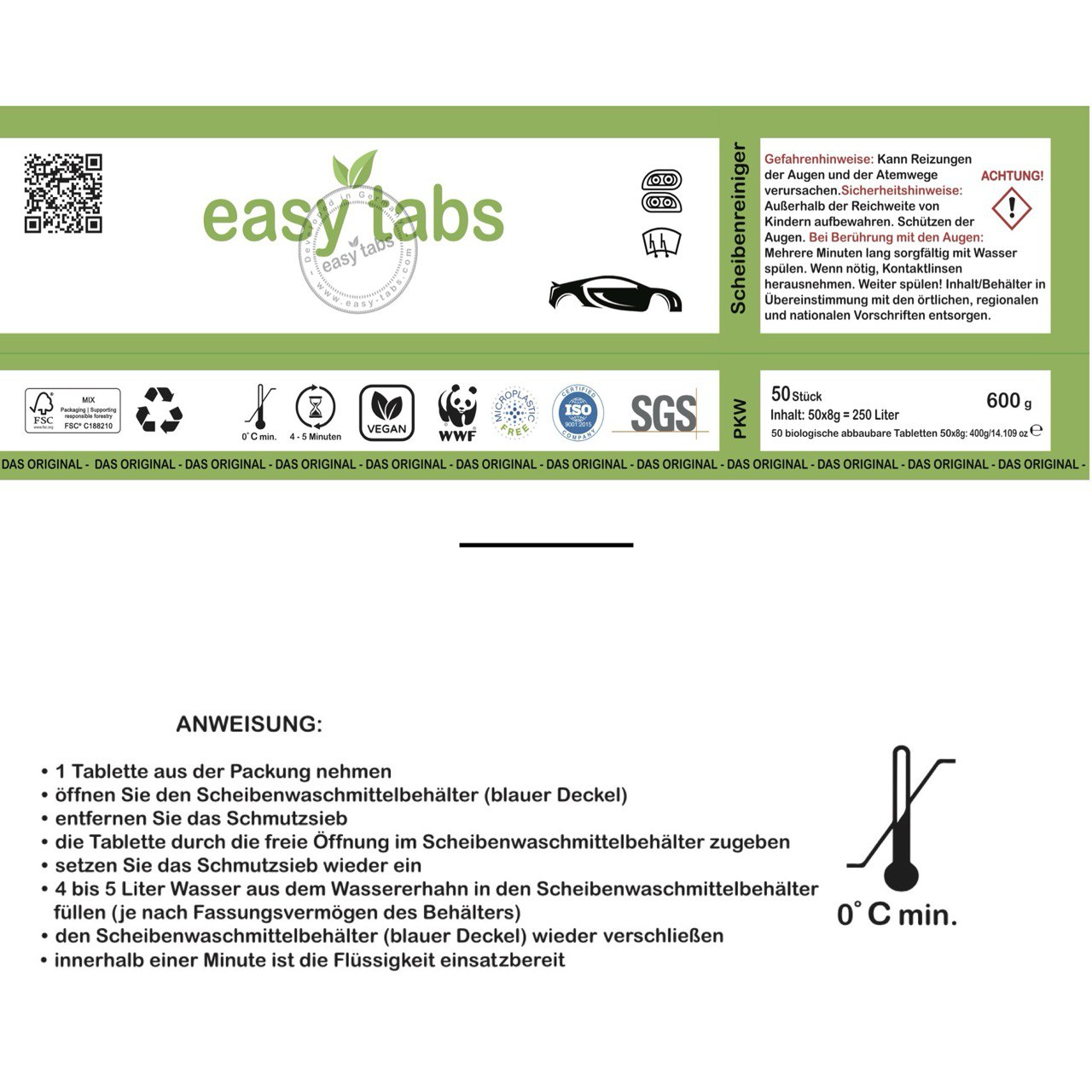 easy-tabs Green - Scheibenreiniger Auto - 50 Stück